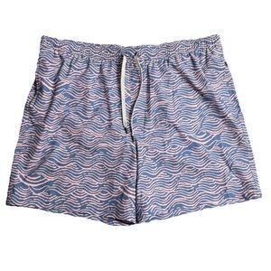Sonoma Men’s XXL Swim Trunks Blue Pink Wavy Striped Stretch Polyester Spandex